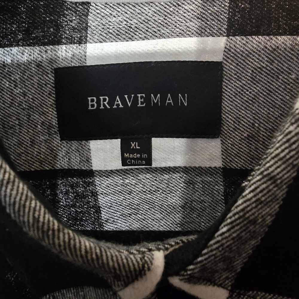 Brave Man Black and White Plaid Casual Button Down Shirt